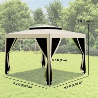 Outsunny 10' x 10' Outdoor Canopy Tent Party Tent with Mesh Netting and Double Tier Roof for Backyard, Garden, Patio, Beige(m-3)