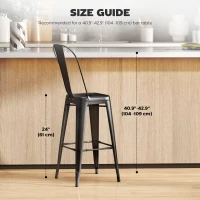 HOMCOM 24" Set of 4 Bar Stools Kitchen Industrial Breakfast Bistro Cafe Metal Frame Black(m-7)