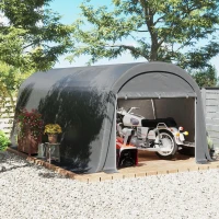 Outsunny 10' x 20' Portable Shed, Motorcycle Bike Tent with Roll-up Door, Galvanised Steel Frame for Garden Tools, Dark Grey(m-1)