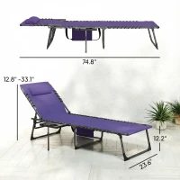 Outsunny Folding Outdoor Chaise Lounge Chair Tanning Chair with 5-Level Adjustable Back, Side Table, Pillow, Pocket, Purple(m-3)