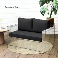 Outsunny 2 Seater Outdoor Seat Cushions with Backrest, Loveseat Double Sofa Outdoor Furniture Cushions, Black(m-1)