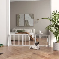 PawHut 28"-75" Freestanding Wooden Pet Gate with Support Feet & Non-Slip Mats for Indoor, Stairway, Doorway, White(m-2)