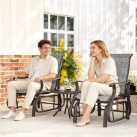 Outsunny 3PCs Gliding Rocking Chair & Bistro Tea Table Set, Grey(m-8)