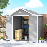 Outsunny 6' x 5' Plastic Outdoor Storage Shed, Garden Shed with Floor, Window, Lockable Doors and Vents, Wood Effect Grey(m-10)