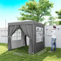 Outsunny 6.6'x6.6' Pop Up Canopy Tent with Sidewalls, Instant Sun Shelter Camping Gazebo with Carry Bag, Grey(m-3)