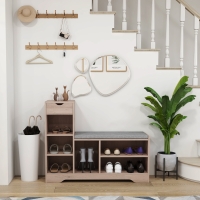 HOMCOM Upholstered Shoe Storage Bench w/ Seat, Entrance Bench w/ Drawer and 6 Open Shelves for Hallway, Grey