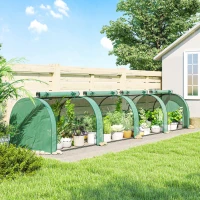 Outsunny Mini Greenhouse, Portable Greenhouse with 4 Roll-Up Doors, PE Cover, 177.2" x 39.4" x 31.5", Green(m-10)
