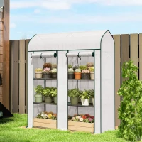 Outsunny 3 Tier Mini Greenhouse, Small Portable Greenhouse with 2 Roll-up Doors, 56.3" x 18.1" x 65", White(m-2)