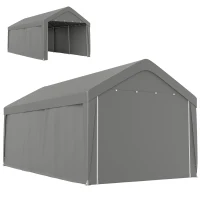 Outsunny Carport, 10 x 20 ft Portable Garage with 2 Roll-Up Doors and Removable Sidewalls for Car, Truck, Boat, Light Grey(m-2)