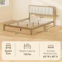 HOMCOM Queen Bed Frame with Headboard Queen Platform Bed Frame with Wooden Slats No Box Spring Needed Easy Assembly Natural(m-3)