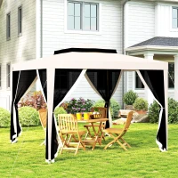 Outsunny 10' x 10' Outdoor Canopy Tent Party Tent with Mesh Netting and Double Tier Roof for Backyard, Garden, Patio, Cream White(m-1)