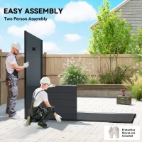 Outsunny 4.3' x 8' Outdoor Storage Shed with Floor, Garden Shed with Lockable Doors and Windows, Dark Grey(m-7)