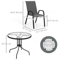 Outsunny Five-Piece Steel Patio Set, with Glass-Top Table - Black(m-3)