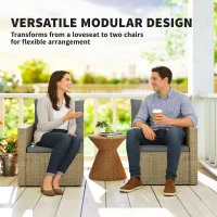 Outsunny Wicker Outdoor Sofa with Side Trays, Rattan Patio Loveseat with Cushions for Garden Balcony, Light Grey(m-4)