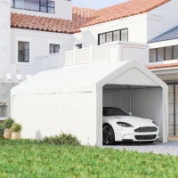 Outsunny Carport, 10 x 20 ft Portable Garage with 2 Roll-Up Doors and Removable Sidewalls for Car, Truck, Boat, White(m-1)