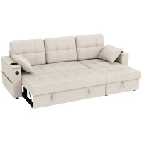 HOMCOM Convertible Sectional Sofa Bed, Pull Out Sleeper Sofa Couch with USB‑A+C, Chaise Storage, L-Shaped Futon Couch, Beige(m-2)