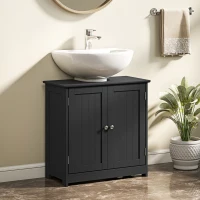 kleankin Pedestal Sink Storage Cabinet, Bathroom Sink Cabinet with U-Shape Cut-Out and Adjustable Shelf, Black(m-2)