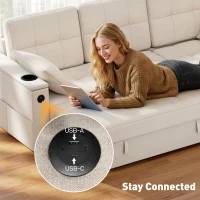 HOMCOM Convertible Sectional Sofa Bed, Pull Out Sleeper Sofa Couch with USB‑A+C, Chaise Storage, L-Shaped Futon Couch, Beige(m-6)