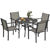 Outsunny 5 Piece Outdoor Dining Set with Round Table and 4 Stackable Chairs, for Backyard, Lawn, Deck, Balcony, Pool Side(m-11)