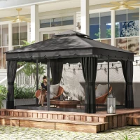 Outsunny 10' x 12' Double Roof Patio Gazebo Canopy, Outdoor Gazebo Shelter with Netting & Curtains, for Garden, Lawn and Deck(m-8)