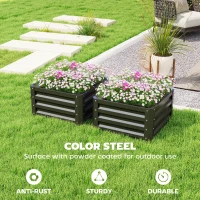 Outsunny 2' x 2' x 1' 2-Pieces Raised Garden Bed w/ Galvanised Steel Frame for Vegetables Flowers Herbs, Black(m-5)