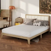 HOMCOM Queen Bed Frame with Headboard Queen Platform Bed Frame with Wooden Slats No Box Spring Needed Easy Assembly Natural(m-8)