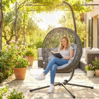 Outsunny Hanging Egg Chair Stand Only, Heavy Duty Hammock Chair Stand, 330lbs Weight, Black(m-10)