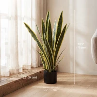 Outsunny 30" Artificial Snake Plant with 21 Leaves in Pot, Decorative Fake Plant for Home, Office, and Living Room, Green(m-3)