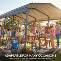 Outsunny 11 x 15FT Metal Carport, Heavy-Duty Carport Canopy with Reinforced Frame & Galvanized Steel Roof, Dark Grey(m-9)