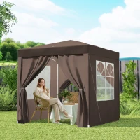 Outsunny 6.6'x6.6' Pop Up Canopy Tent with Sidewalls, Instant Sun Shelter Camping Gazebo with Carry Bag, Coffee(m-9)
