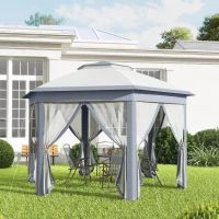 Outsunny 13' x 13' Pop Up Canopy Tent with Netting and Carry Bag, Instant Sun Shelter, Grey(m-9)