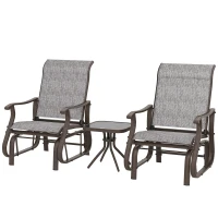 Outsunny 3PCs Gliding Rocking Chair & Bistro Tea Table Set, Grey(m-2)