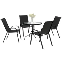 Outsunny Five-Piece Steel Patio Set, with Glass-Top Table - Black(m-11)