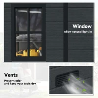 Outsunny 4.3' x 8' Outdoor Storage Shed with Floor, Garden Shed with Lockable Doors and Windows, Dark Grey(m-5)