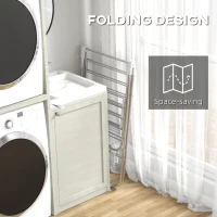 HOMCOM Clothes Drying Rack, 2-Tier Stainless Steel Foldable Laundry Rack with Adjustable Wings and Shoe Holders, Silver(m-6)