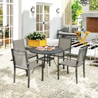 Outsunny 5 Piece Outdoor Dining Set with Round Table and 4 Stackable Chairs, for Backyard, Lawn, Deck, Balcony, Pool Side(m-10)
