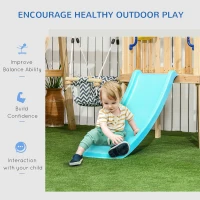 Outsunny Wooden Kids Swing Set with Slide, Swing Seat, Captain's Wheel, Telescope, for Ages 18-48 Months, Natural(m-6)