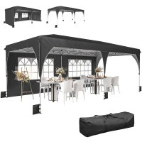 Outsunny 10 x 20 ft Pop Up Canopy Tent with Reflective Strips, UPF 50+ Easy up Instant Canopy with 6 Sanbags, Black(m-2)