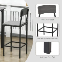 HOMCOM 5-Piece Counter Height Bar Table with Space-Saving Design, Square Kitchen Table and Chairs Set with Footrest, Metal Legs, Industrial Dining Table Set for 4, Gray(m-7)