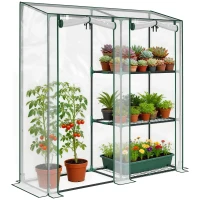 Outsunny Mini Greenhouse, Portable Greenhouse with 3 Shelves, 2 Roll-up Doors, 56.3" x 17.7" x 59.4", Clear(m-11)