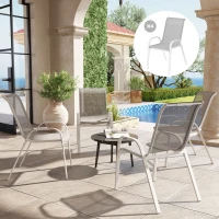Outsunny Set of 4 Outdoor Dining Chairs, Stackable Lawn Chairs with High Back, Breathable Mesh Seat for Garden Porch, White(m-1)