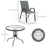 Outsunny Five-Piece Steel Patio Set, with Glass-Top Table - Dark Grey(m-3)