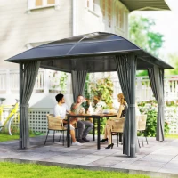 Outsunny 10' x 10' Outdoor Hardtop Gazebo Canopy with UV50+ Polycarbonate Roof, Steel Frame, Central Hook, Curtains, Light Grey(m-9)