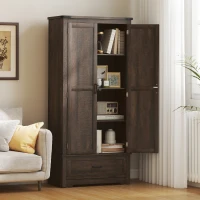 HOMCOM 69" Tall Farmhouse Kitchen Pantry Cabinet with 2 Doors, Drawer and Adjustable Shelves, Dark Brown(m-9)