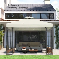 Outsunny 10' x 10' Gazebo Canopy Replacement Cover, 2-Tier Garden Gazebo Roof Replacement, UPF30+, TOP COVER ONLY, Light Grey(m-9)
