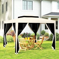 Outsunny 10' x 10' Outdoor Canopy Tent Party Tent with Mesh Netting and Double Tier Roof for Backyard, Garden, Patio, Beige(m-1)
