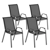 Outsunny Set of 4 Outdoor Dining Chairs, Stackable Lawn Chairs with High Back, Breathable Mesh Seat for Garden Porch, Black(m-11)