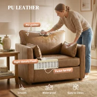 HOMCOM Accent Chair, PU Leather Armchair with Wide Seat, Spring Cushion, Rubberwood legs, 2 Pillows, Brown(m-4)