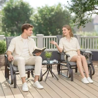 Outsunny 3PCs Gliding Rocking Chair & Bistro Tea Table Set, Grey(m-9)