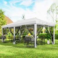 Outsunny 10' x 20' Pop Up Canopy Tent Gazebo with Removable Mesh Sidewall Netting, Carry Bag for Backyard Patio Outdoor, White(m-8)